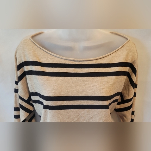 Striped Off-Shoulder Sweater - Tan and Black - Picture 4 of 10